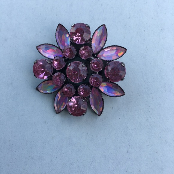 Vintage Pink Glass Gunmetal Setting 2" Width - Picture 1 of 2